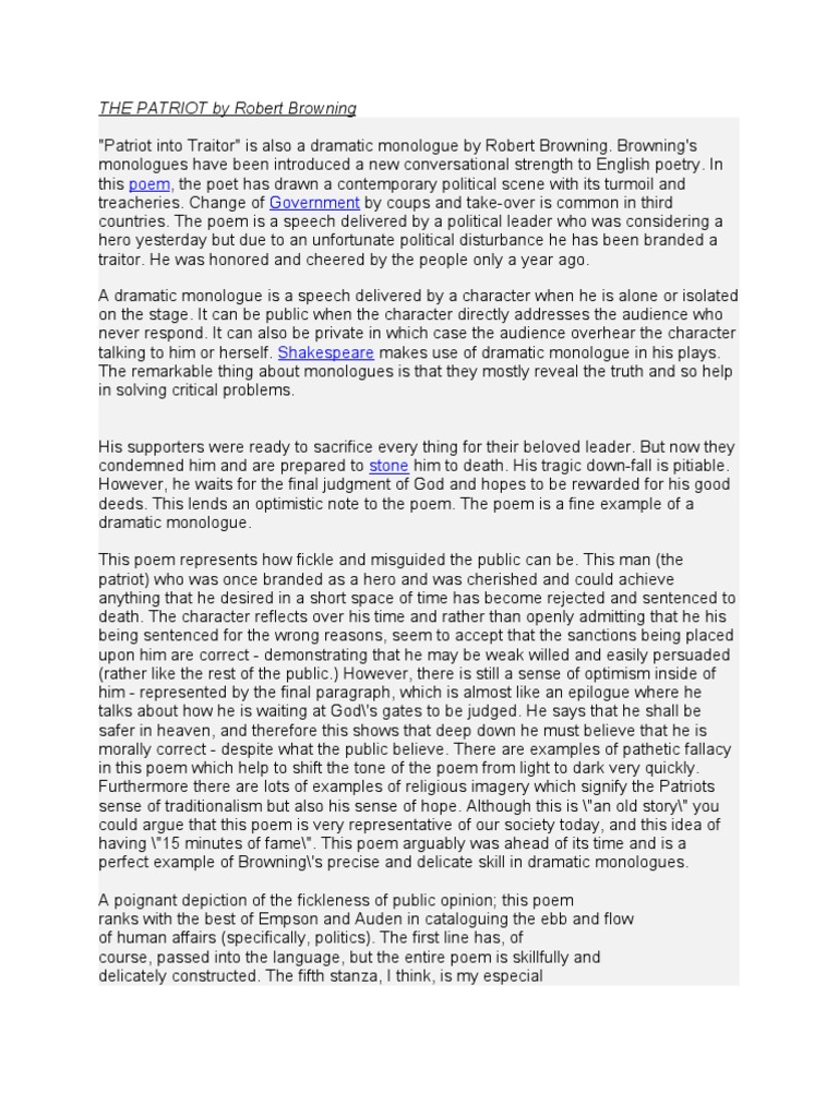 14538 Patriot Summary | Robert Browning | Poetry