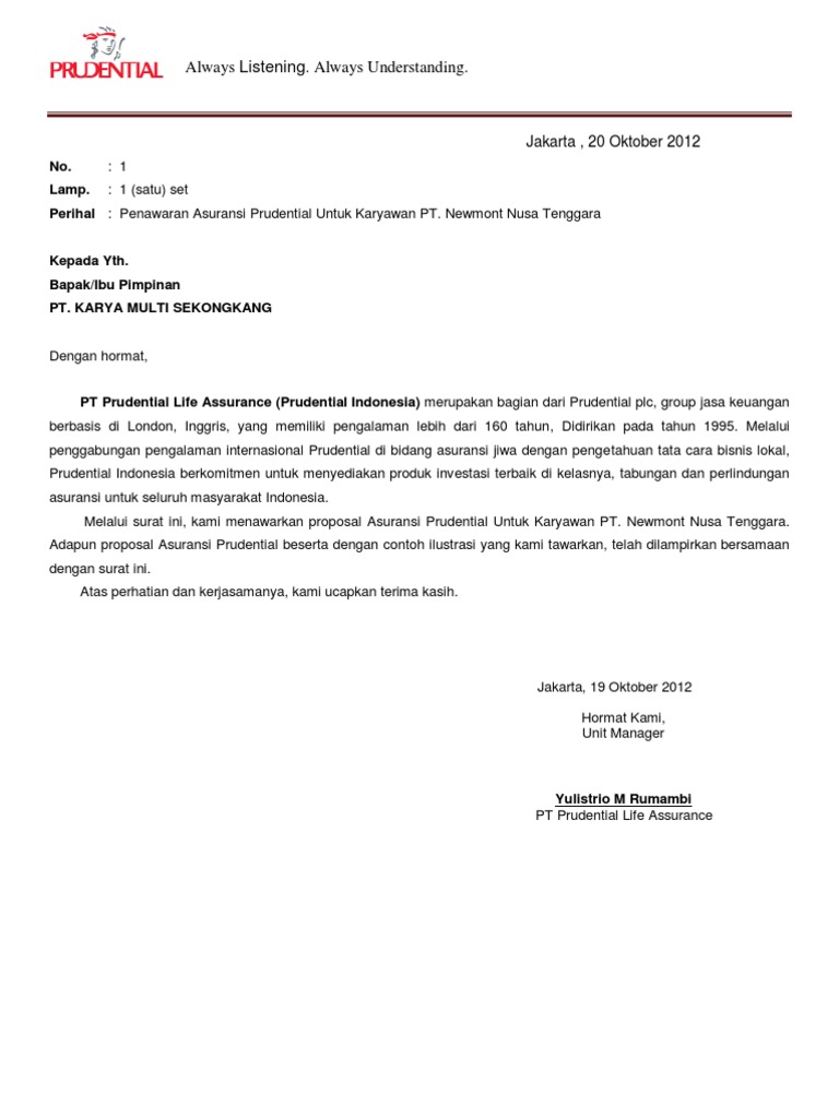 Contoh Surat Penawaran Asuransi | Contoh Surat Menyurat