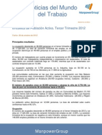 Noticias Del Mundo Del Trabajo: Encuesta Poblacion Activa (EPA) 3er Trimestre 2012