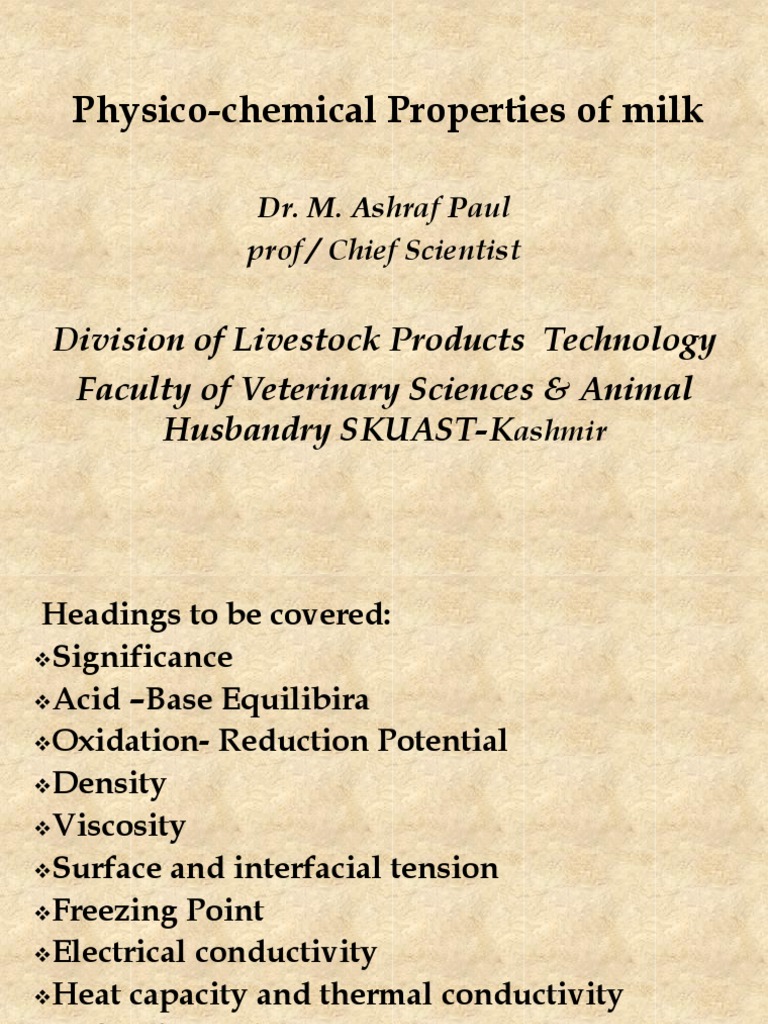 Physico-Chemical Properties of Milk | PDF | Milk | Viscosity