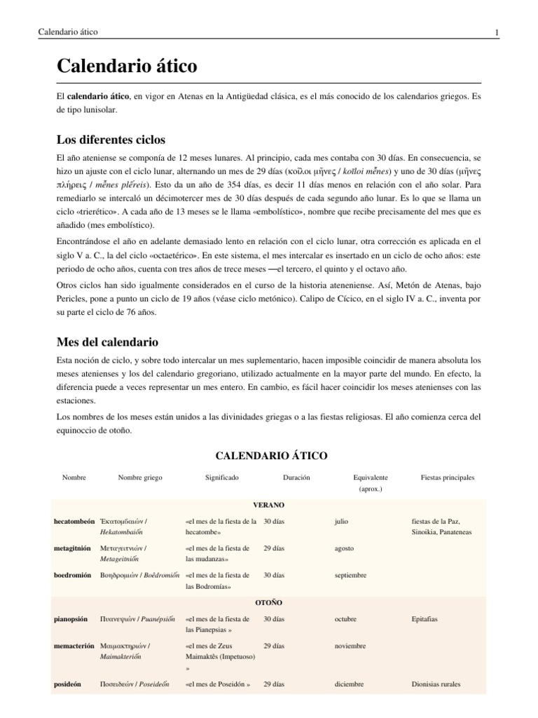 Calendario Ático  PDF  Antigua Grecia  Religión Griega Antigua