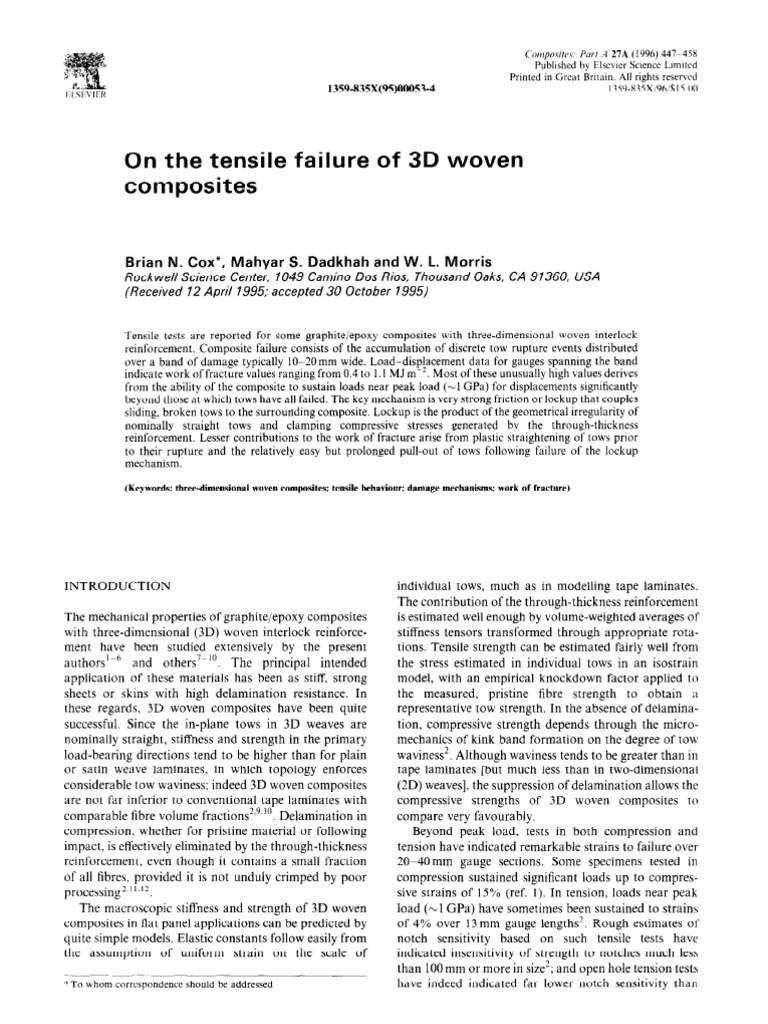 Tensile Failure in 3D Woven Composites | PDF | Fracture | Strength Of ...