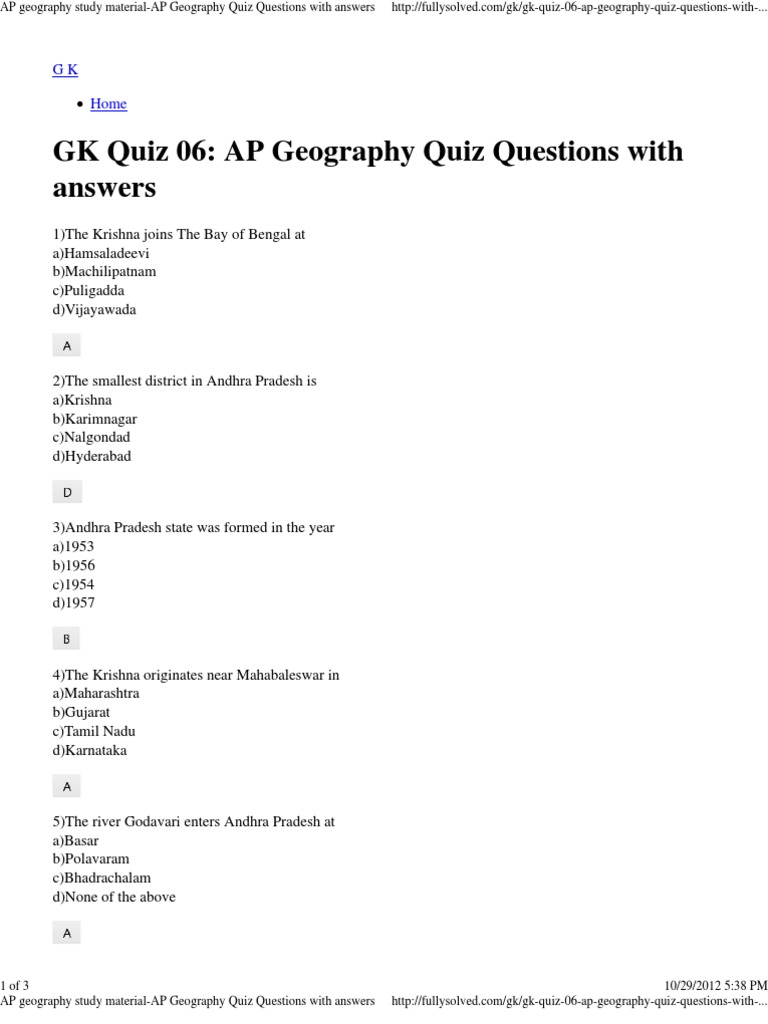 AP Geography Study MaterialAP Geography Quiz Questions With Answers