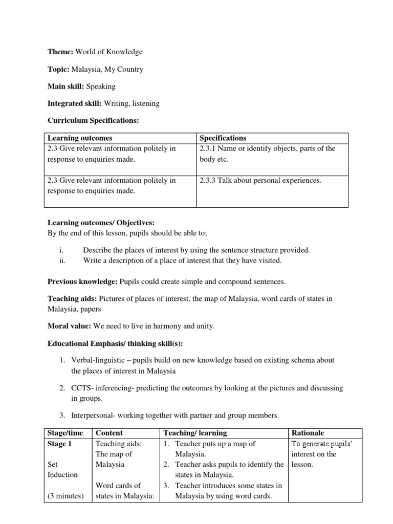 Lesson Plan 4 (World of Knowledge Year 4) | PDF | Lesson Plan | Teachers