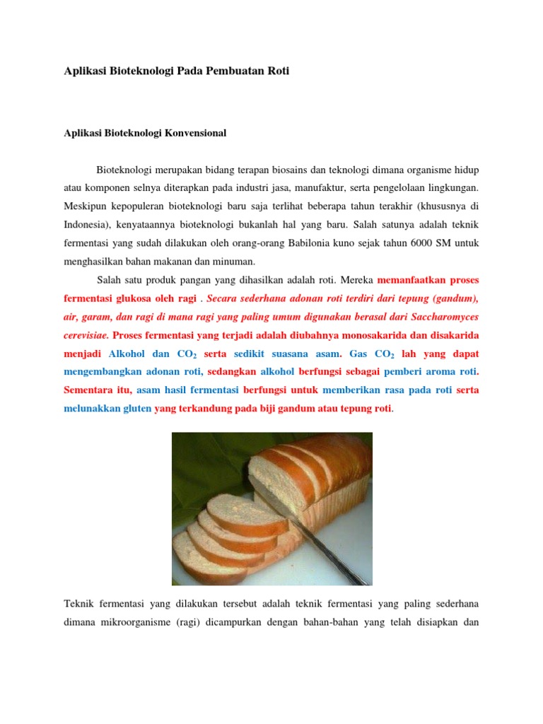 Aplikasi Bioteknologi Pada Pembuatan Roti | PDF | Teknologi & Rekayasa