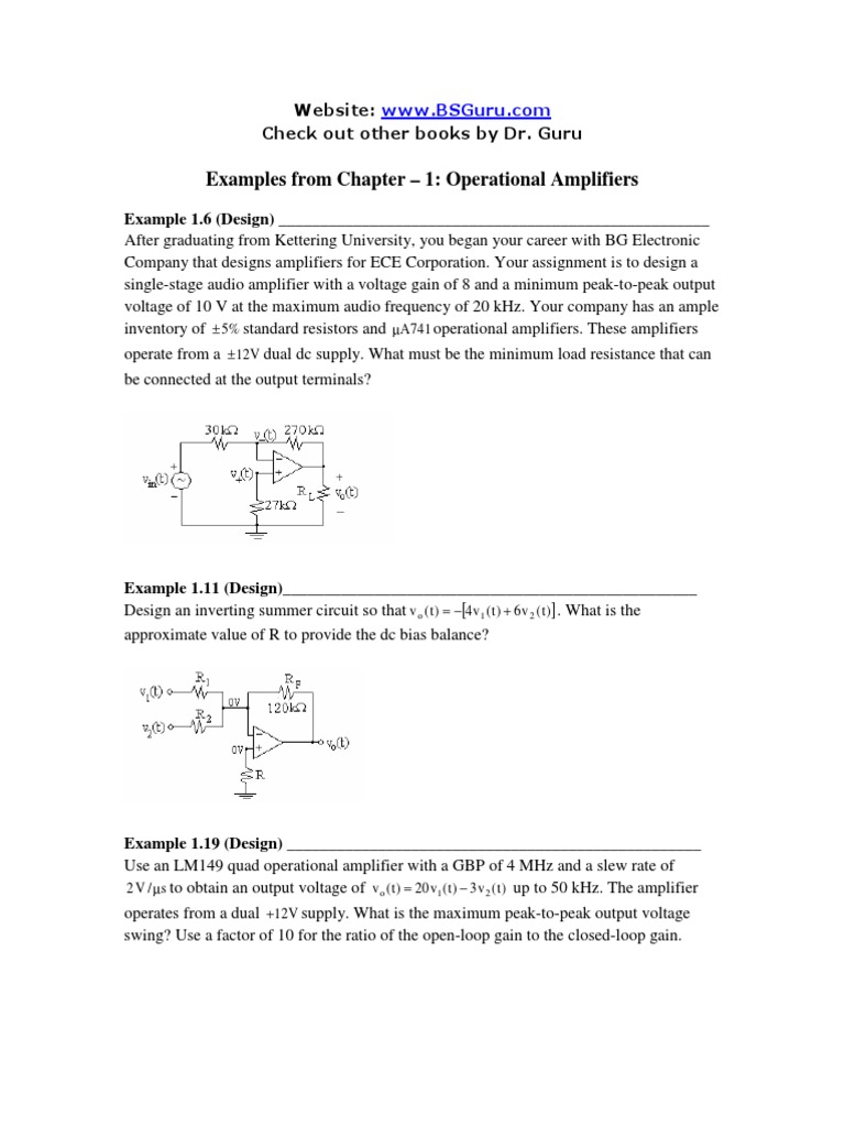 Examples From Chapter 1 Operational Amplifiers PDF