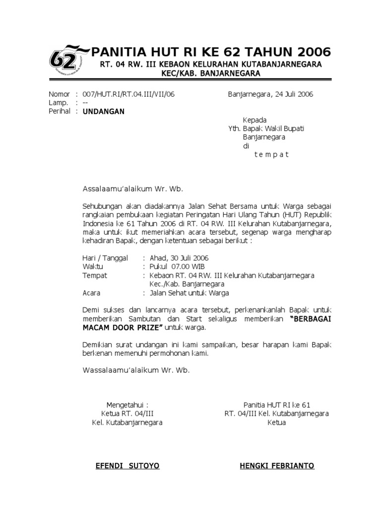 Contoh Surat Undangan Rapat Panitia Hut Ri - Kumpulan Surat Penting