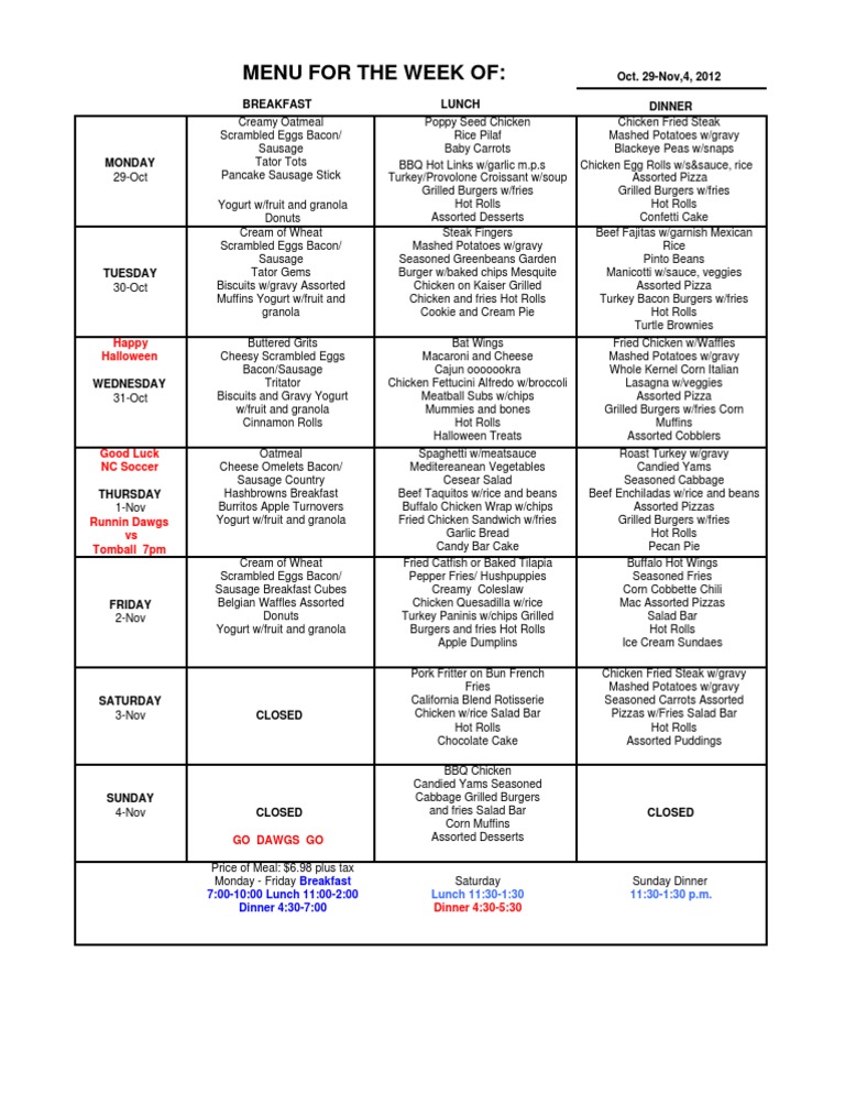 Weekly Meal Menu: Oct 29-Nov 4, 2012 | PDF | North American Cuisine ...