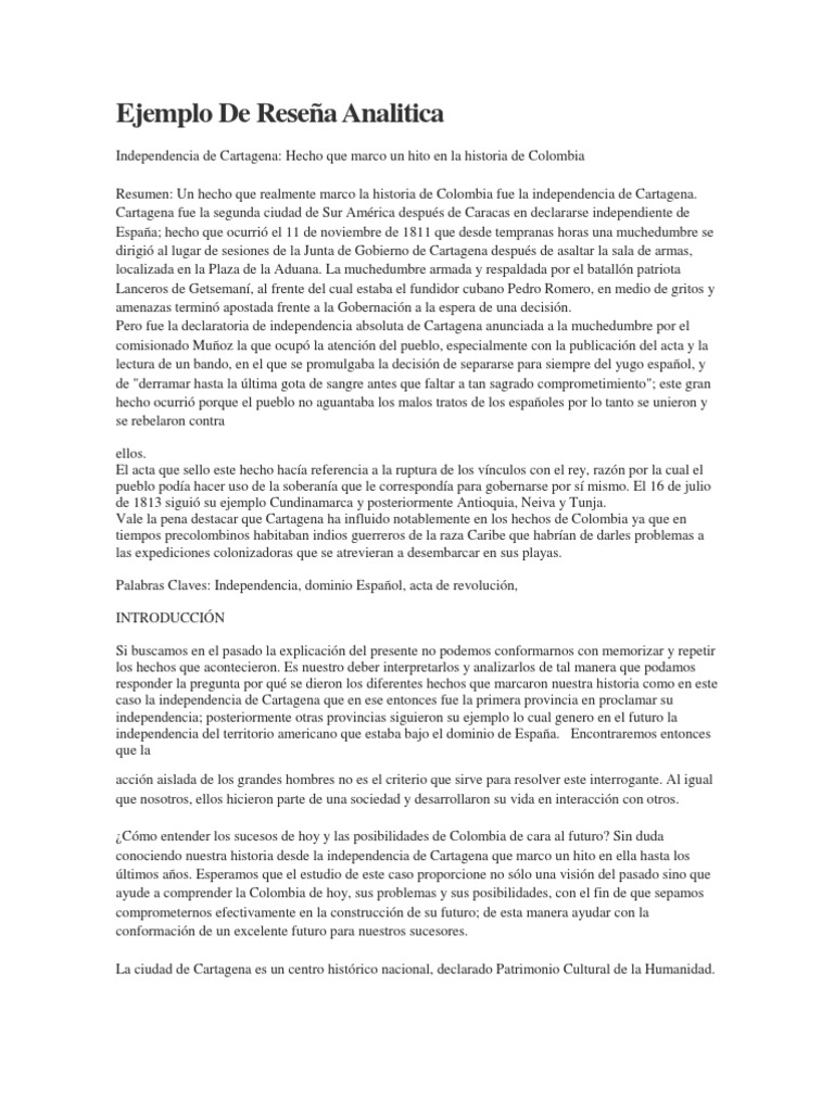 Ejemplo De Reseña Analitica
