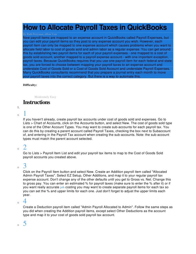 How To Allocate Payroll Taxes in QuickBooks PDF Payroll Expense