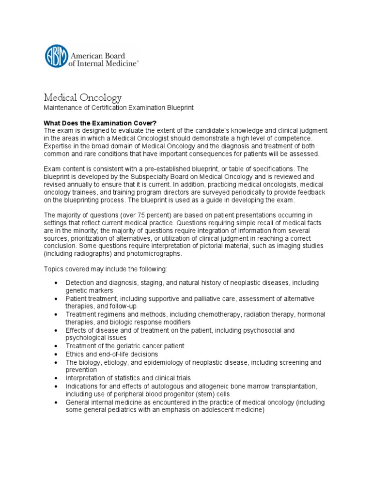 Medical Oncology Exam Blueprint 2018 | PDF | Cancer | Oncology