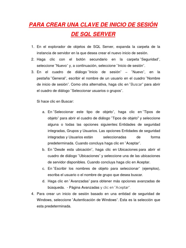 Crear inicio de sesión en SQL Server | PDF | Servidor SQL de Microsoft ...