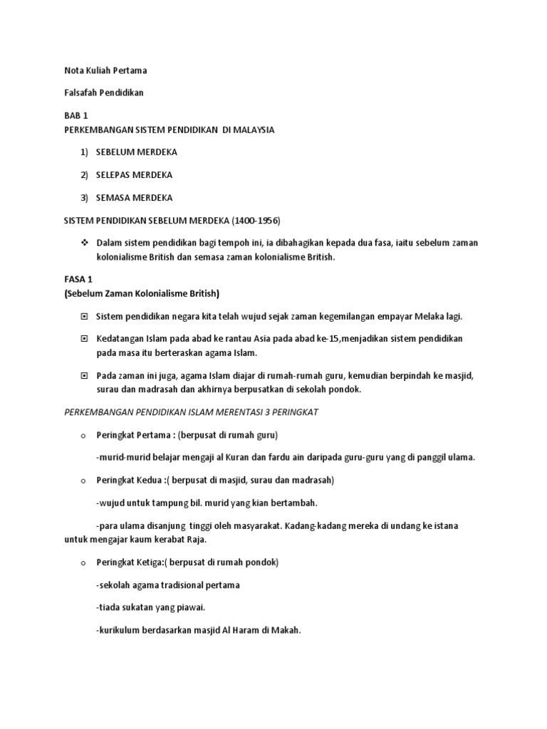 Kuliah 1 Perkembangan Sistem Pendidikan Di Malaysia Edu3101 Fp Pdf