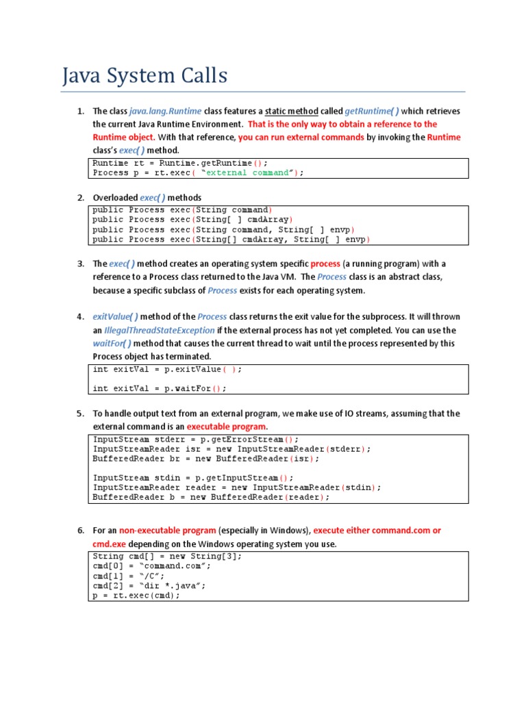 Java System Calls | PDF | Method (Computer Programming) | Operating ...