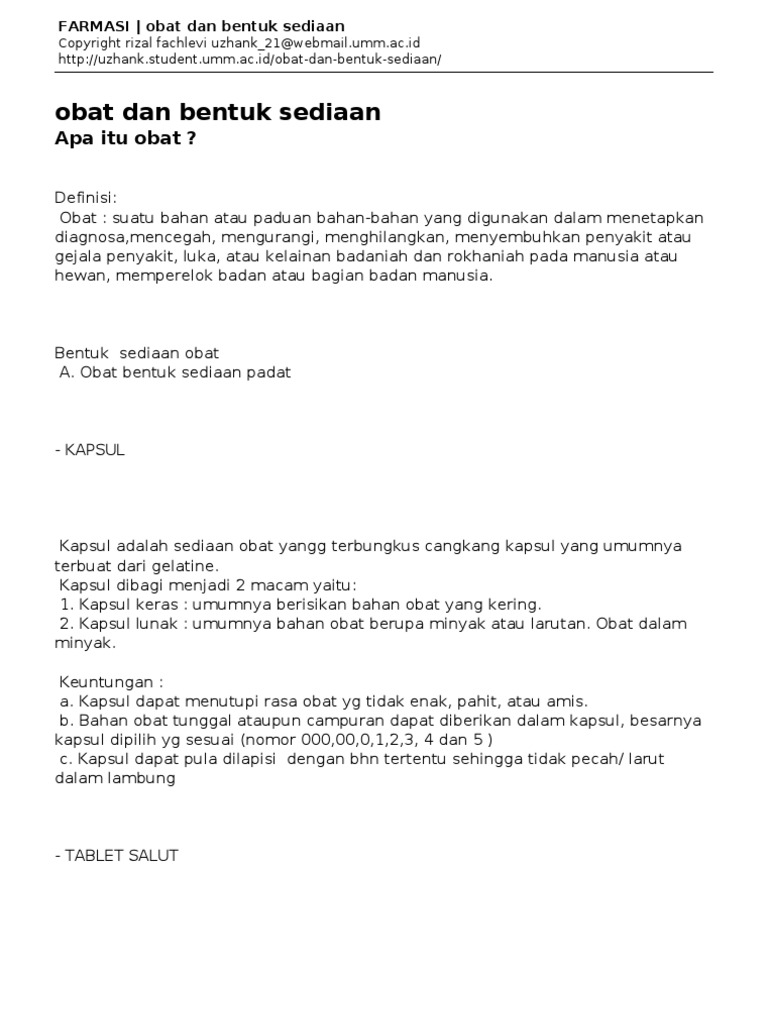 FARMASI Obat Dan Bentuk Sediaan FARMASI Obat Dan Bentuk Sediaan