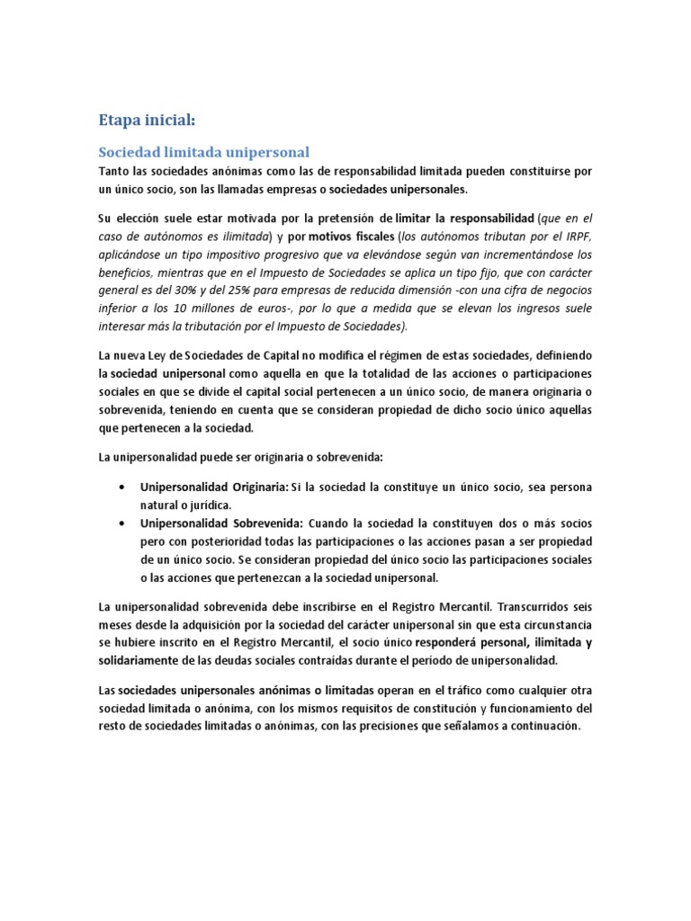 Sociedad unipersonal sobrevenida