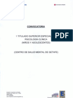 Convocatoria Titulado Sup. Esp. Psicología Clínica