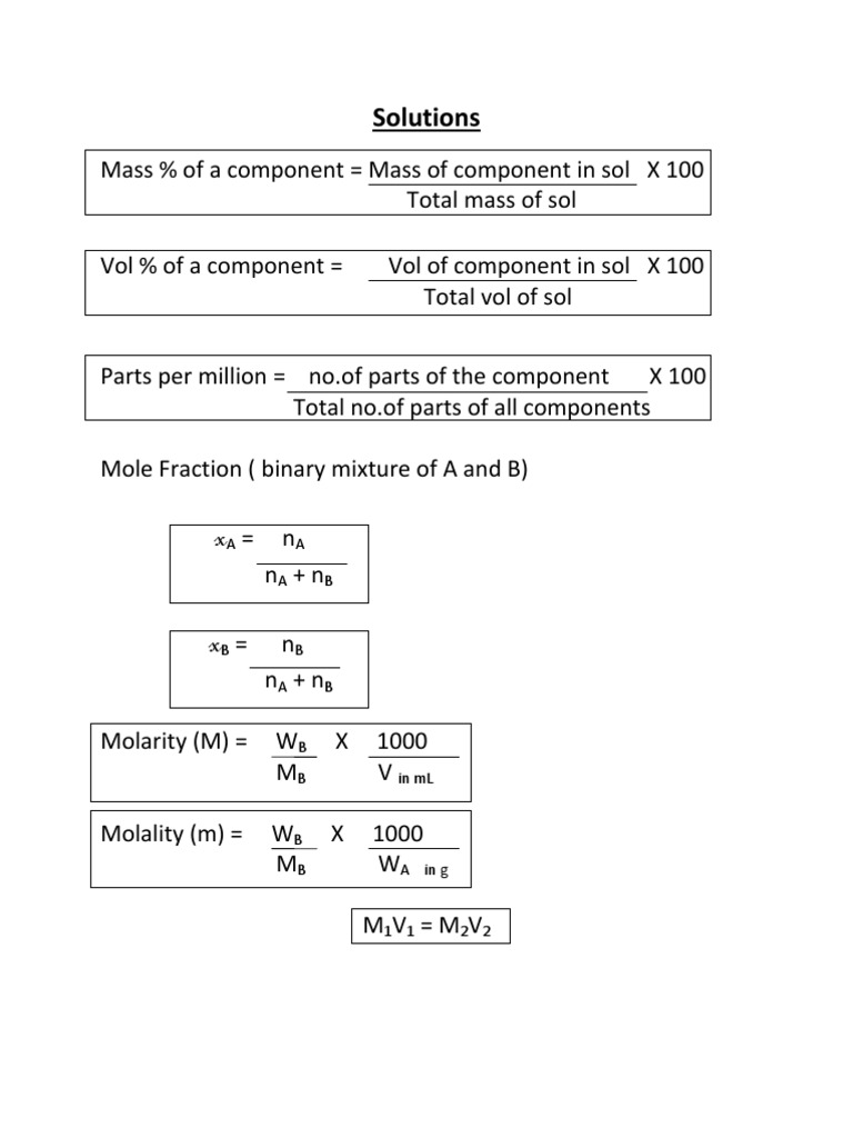 Chemical Solution Concentration Formulas | PDF