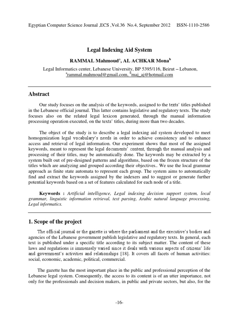Legal Indexing Aid System PDF Index Term Semantics