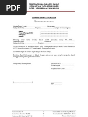 Contoh Surat Keterangan Penduduk