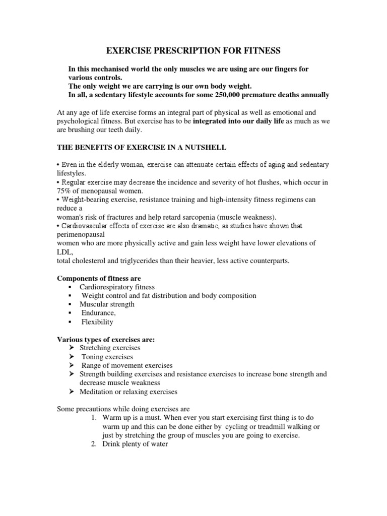 Exercise Prescription for Health Benefits | PDF | Physical Exercise ...