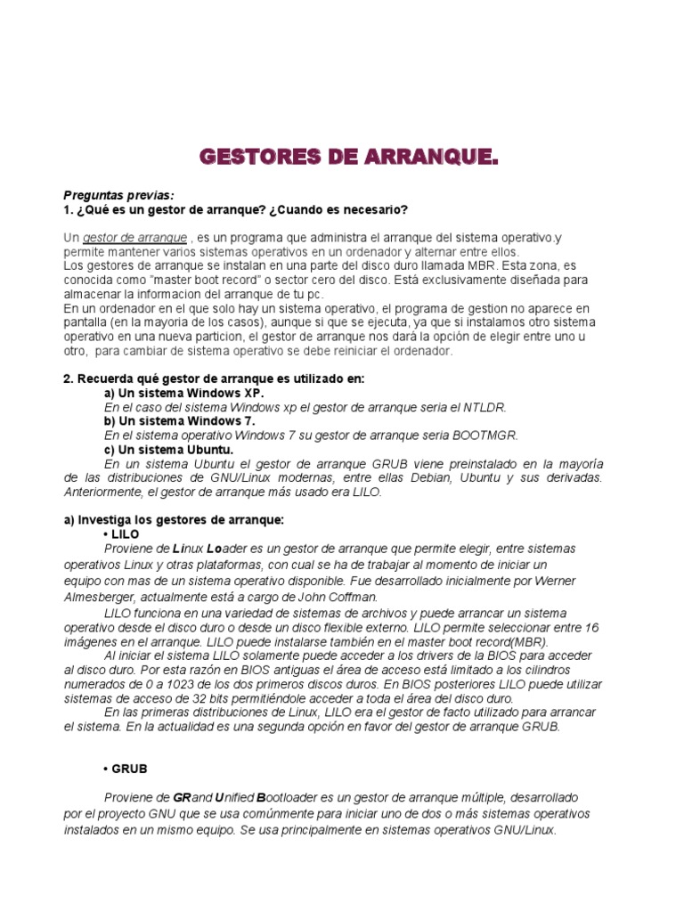 Guía Completa de Gestores de Arranque | PDF | Arranque | Arquitectura ...