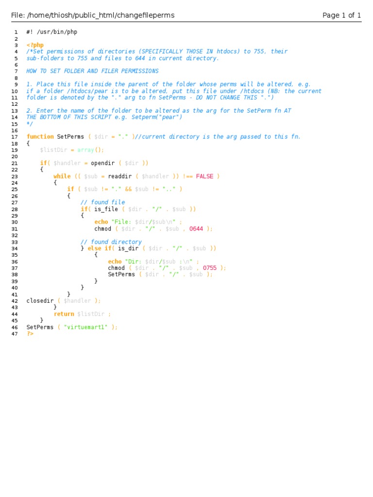 PHP Script for Directory Permissions | PDF