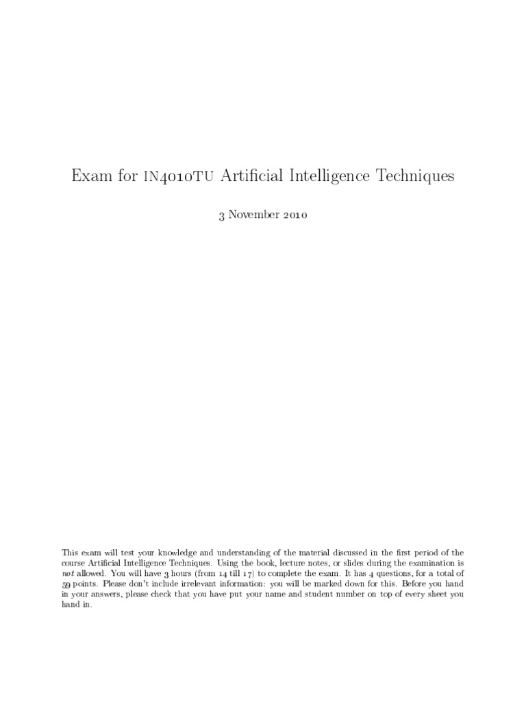 AI Techniques Exam Overview and Questions | PDF | Artificial ...