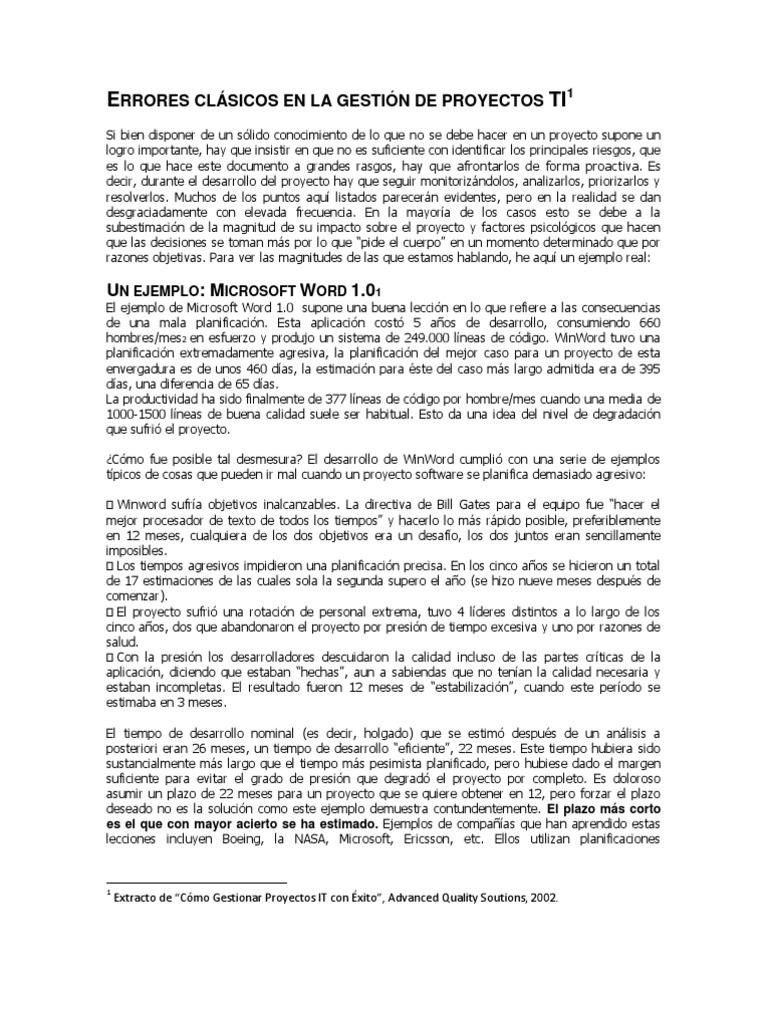 Errores Clasicos en La Gestion de Proyectos Ti | PDF | Toma de ...