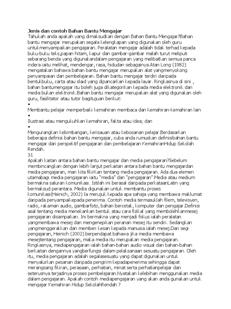 Jenis Dan Contoh Bahan Bantu Mengajar