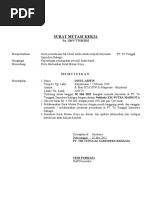 Surat Mutasi Kerja