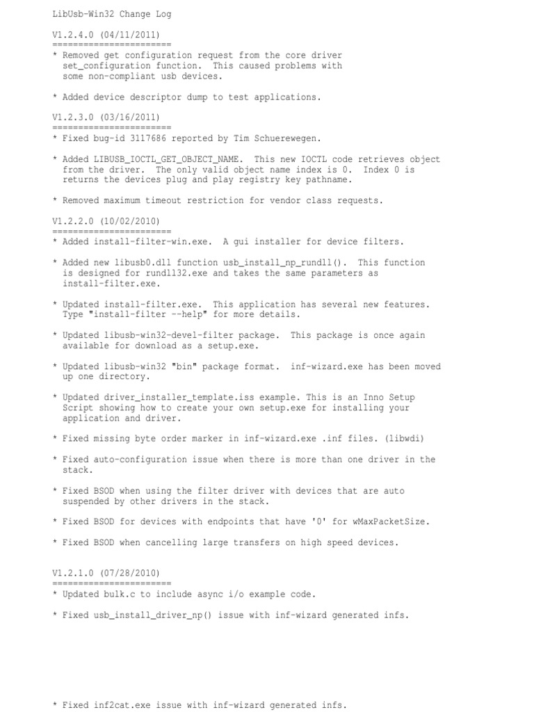 Libusb Win32 README 1.2.4.0 | PDF | Windows Registry | Device Driver