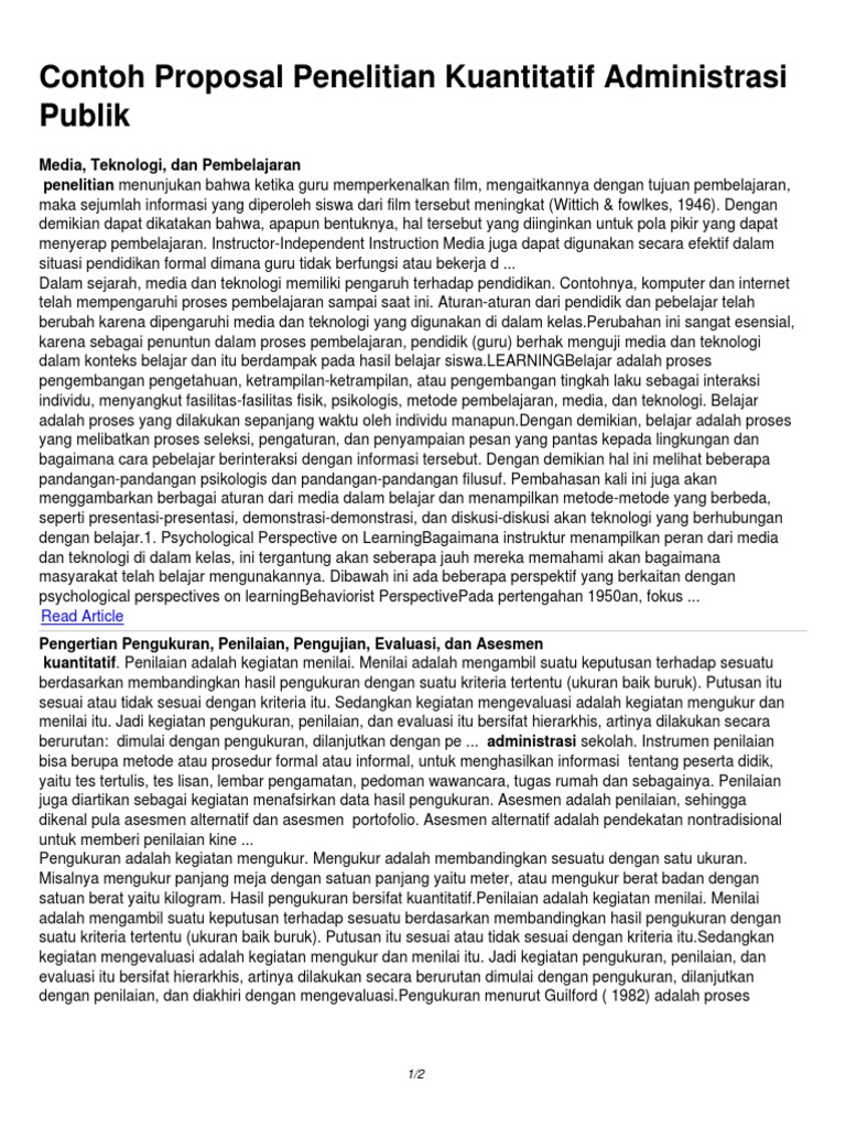Contoh Proposal Penelitian Kuantitatif Administrasi Publik