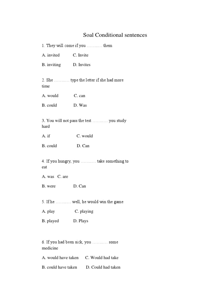 31 Contoh Soal Bahasa Inggris Conditional Sentence Pilihan Ganda Kumpulan Contoh Soal