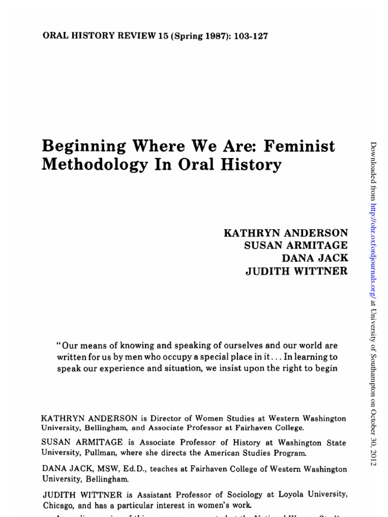 Week 7 Oral History PDF Sociology Oral History