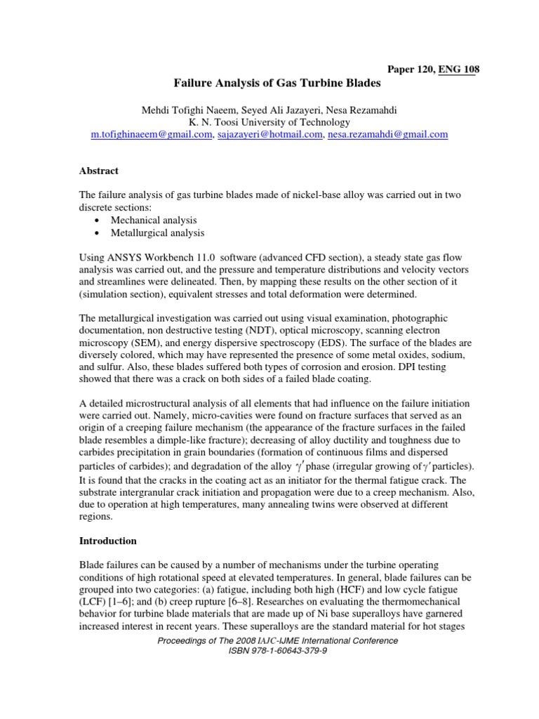 Failure Analysis of Gas Turbine Blades | PDF | Fracture | Physical Sciences