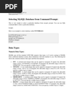 Selecting Mysql Database From Command Prompt:: Numeric Data Types