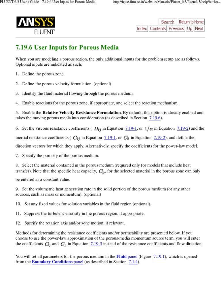 ANSYS FLUENT 12.0 User's Guide - 7.2 - Porous | Porosity | Fluid Dynamics