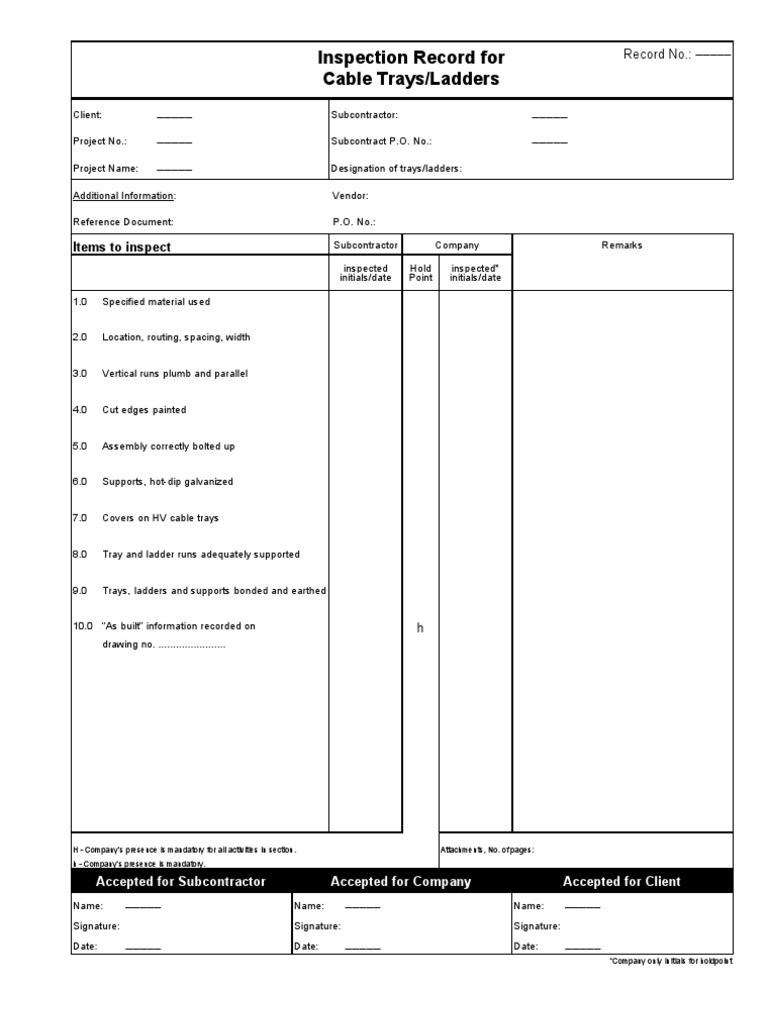 Cable Tray & Ladder ITP
