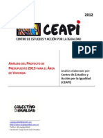 Análisis del Proyecto de Presupuesto 2013 para el Área de Vivienda CEAPI