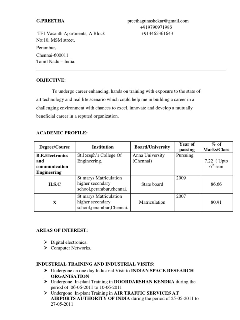 Cognizant Resume Template for Freshers | PDF
