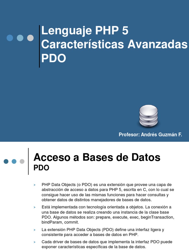 Php5 Componentes Avanzados Pdo | PDF | SQL | Bases de datos