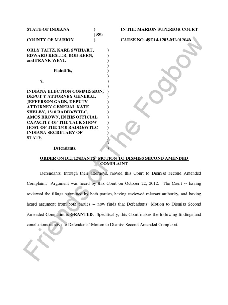 Order on defendants motion to dismiss second amended complaint pdf