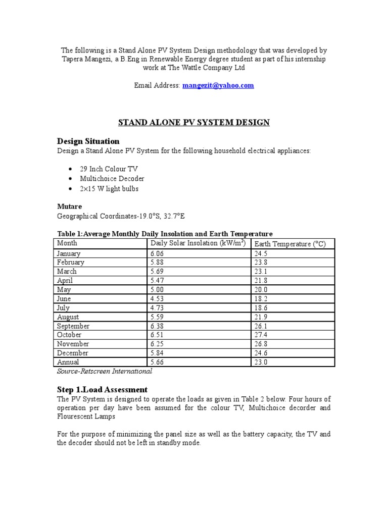 Stand Alone PV System Design Guide | PDF | Photovoltaic System | Power ...