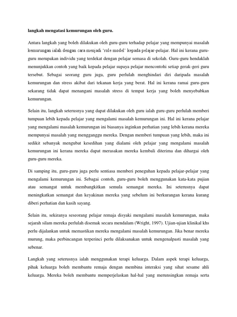 Langkah Mengatasi Kemurungan Oleh Guru Pdf