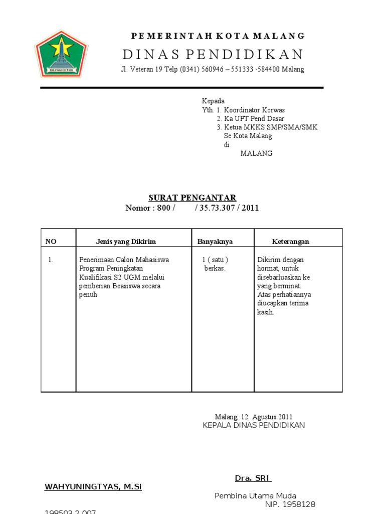 Surat Pengantar Ijin Belajar Terbaru