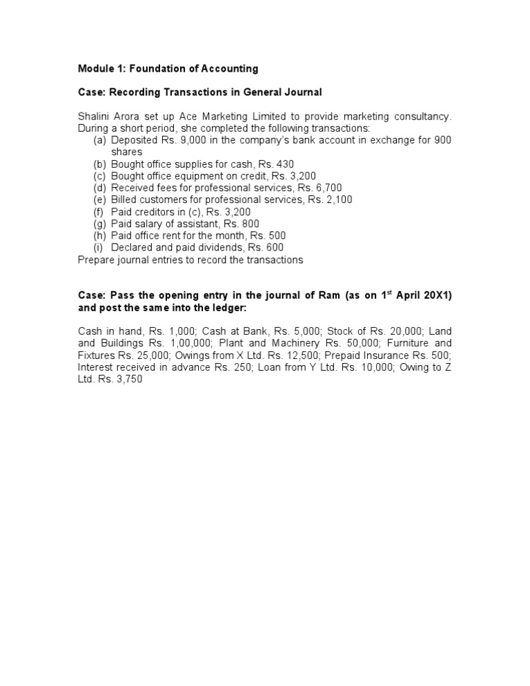 Module 1: Foundation of Accounting Case: Recording Transactions in ...