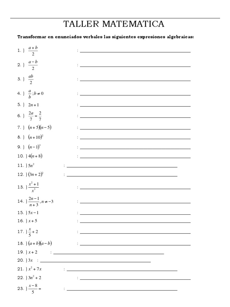 Taller de Expresiones Algebraicas | PDF | Enseñanza de matemática | Science