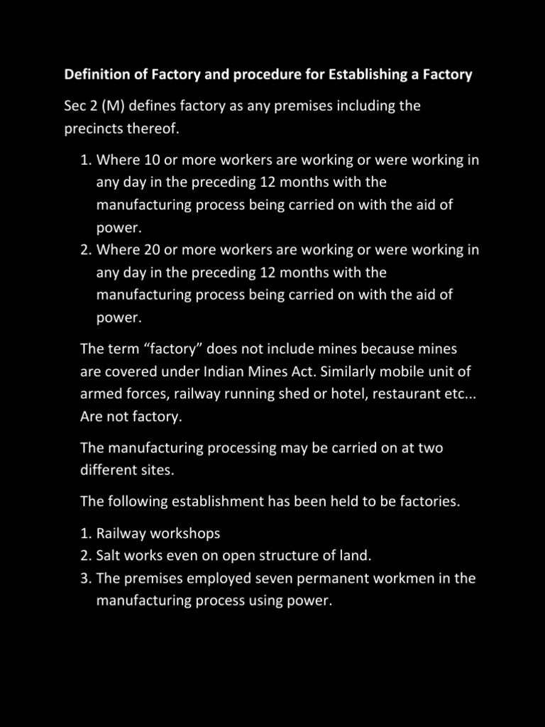 Definition of Factory and Procedure For Establishing A Factory | PDF ...
