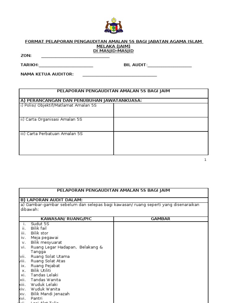Format Pelaporan Audit Dalam 5s Masjid Pdf